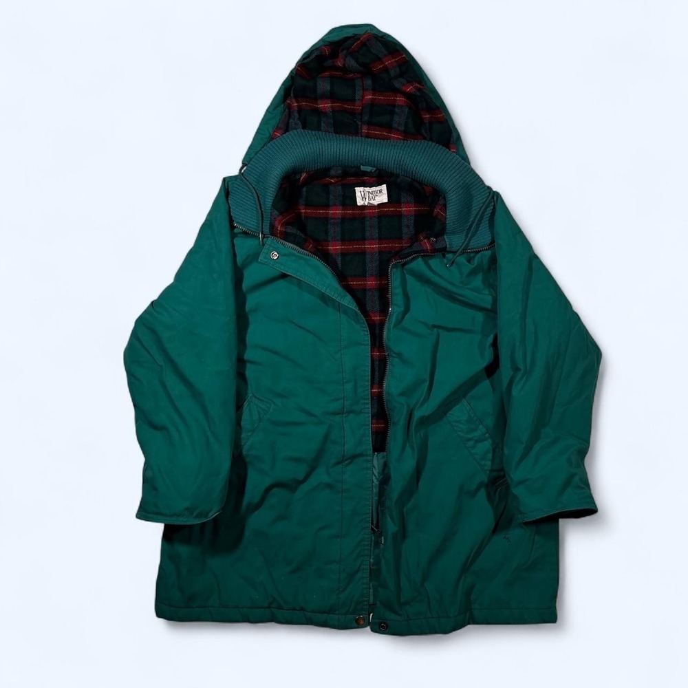 Vintage Windsor Bay Petite Large Green Plaid Windbreaker